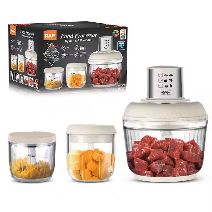 RAF 3-in-1 Multifunctional Food Processor, Blender & Chopper - 300W - 0.5L + 1L + 2.5L Capacity