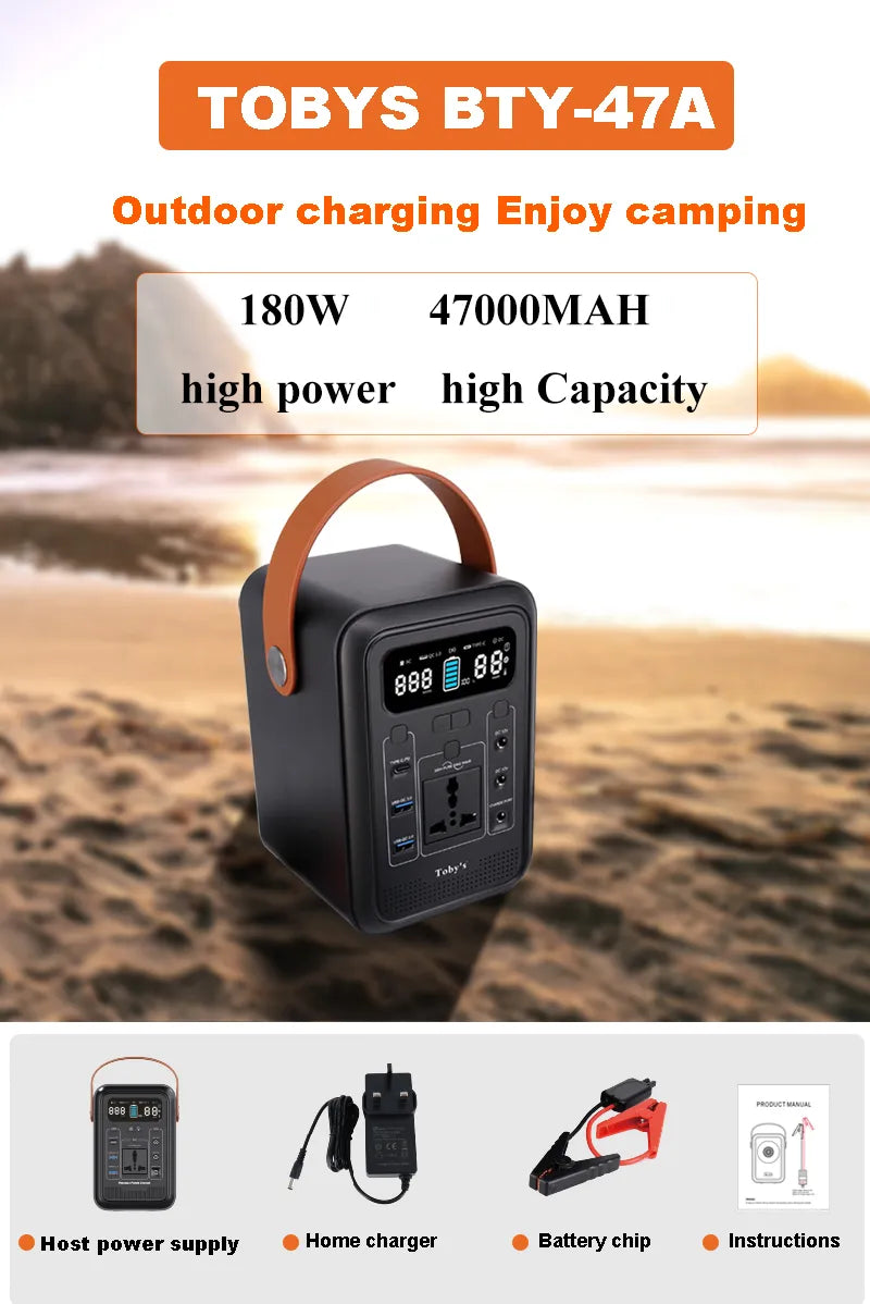 Toby's Portable Power Station with Fast Charging, Car Jump Starter, and Multiple Charging Options - 47000mAH capacity