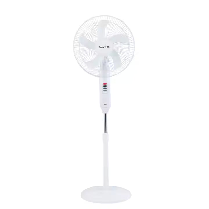 3-in-1 Rechargeable Solar Standing Fan – 16 Inch | Adjustable Height, LED Light, Speed Control & USB Charging Port
