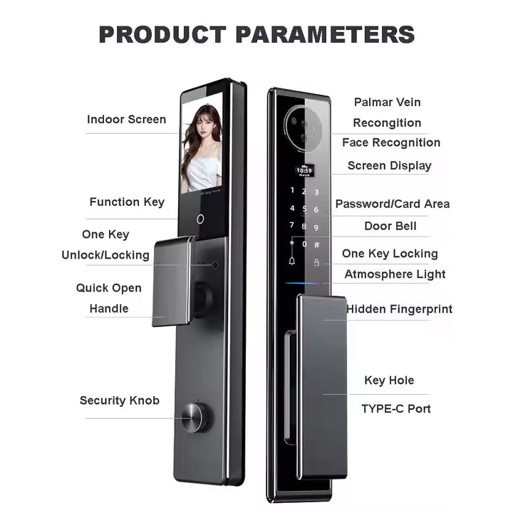 Opson High-Tech 3D Facial & Palm Vein Recognition Digital Smart Door Lock with Tuya App Control & Biometric, Password, Card Access