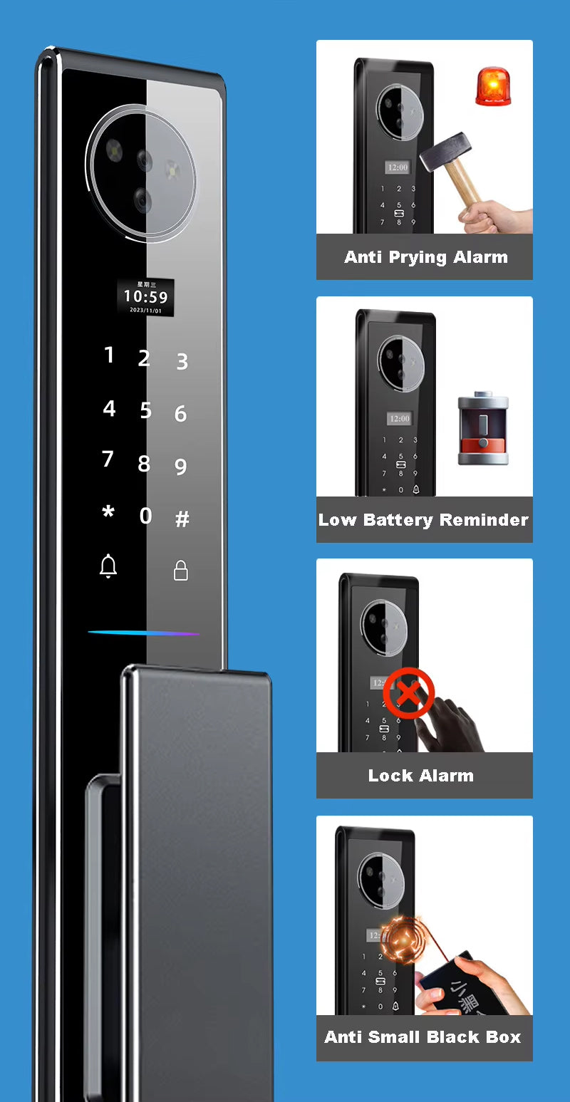 Opson High-Tech 3D Facial & Palm Vein Recognition Digital Smart Door Lock with Tuya App Control & Biometric, Password, Card Access