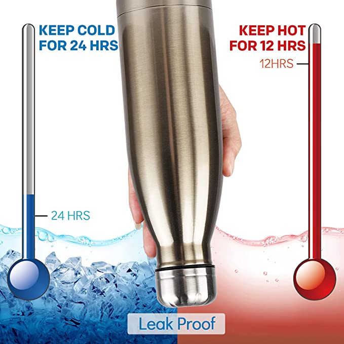 Glossy Stainless Steel Sport Bottle – 500ml Unbreakable Leak-Proof Hygienic Vacuum Flask for Hot & Cold Drinks
