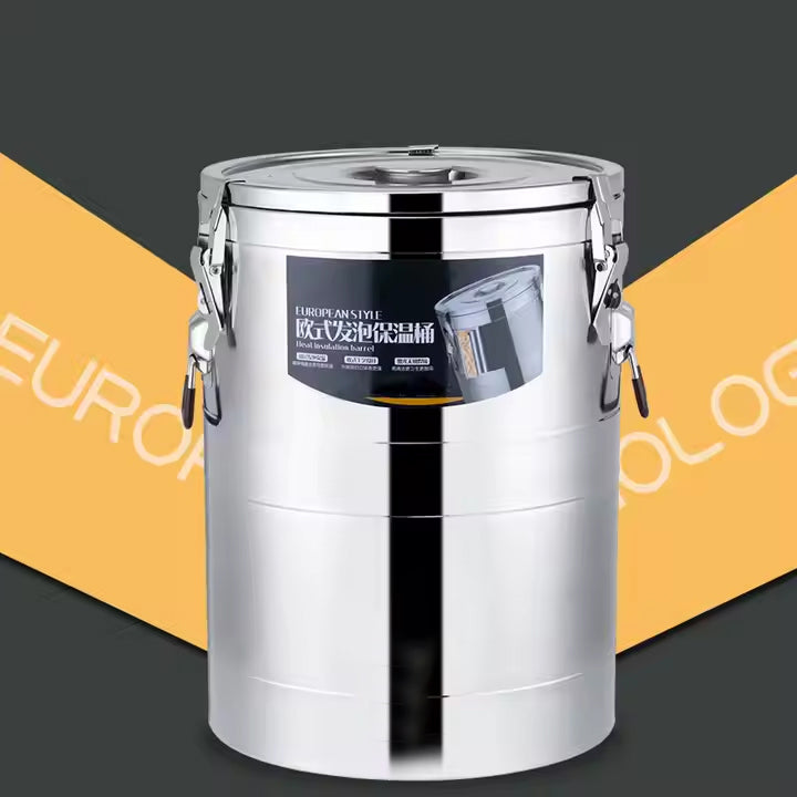 Stainless Steel Insulated Keep Warm Storage Barrel for Food & Liquid Storage - 30 Litres Capacity - 40 x 30 x 30 cm