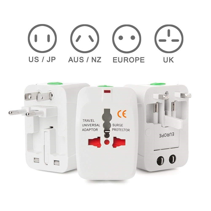 Universal All-in-One Travel Adapter with Dual USB Ports with Built-in Surge Protection, Compatible with Smartphones, Tablets, Laptops & Cameras
