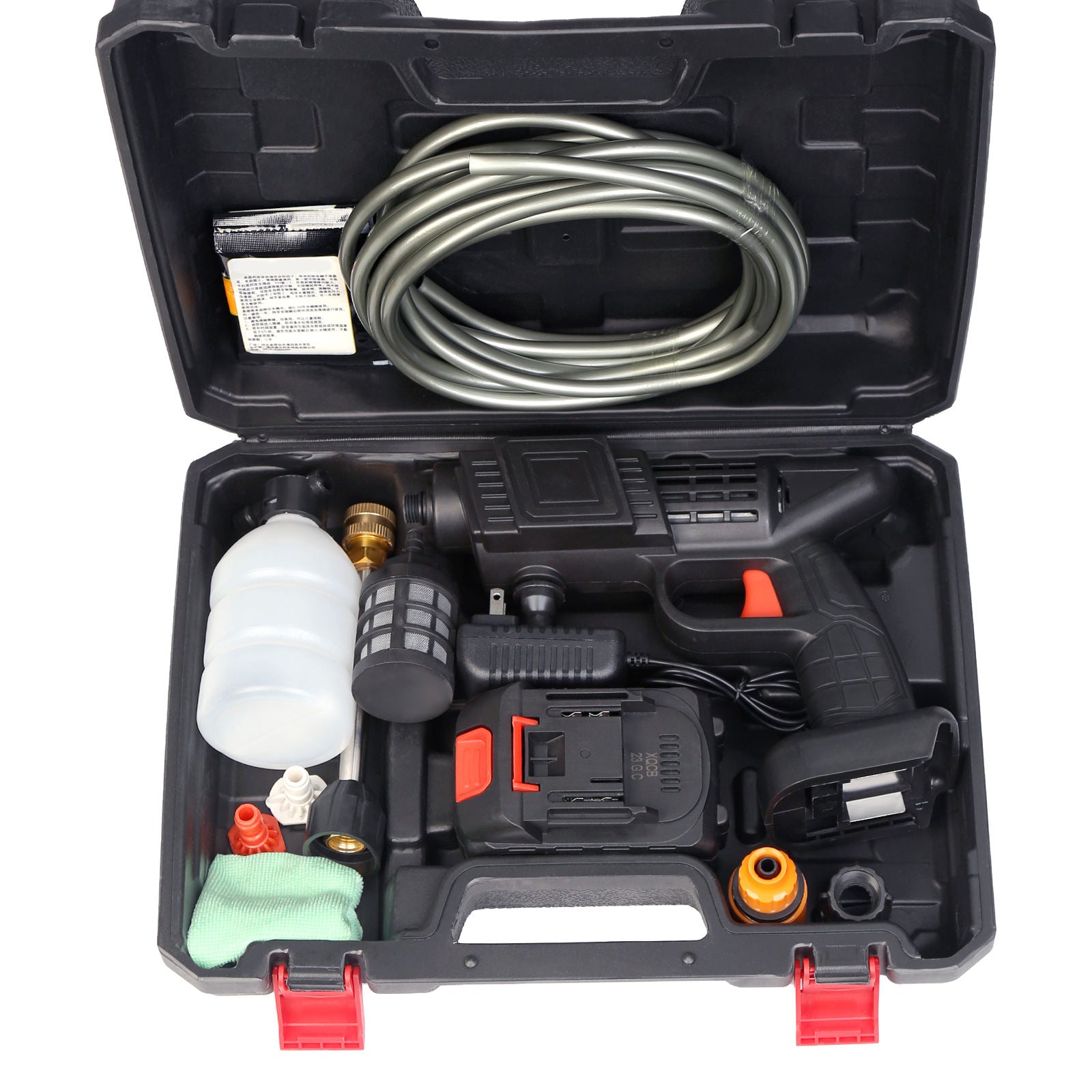 BOSS 48V Cordless High-Pressure Car Washing Gun with Dual Lithium-Ion Batteries, Foam Pot, Multi Nozzle Kit, and Portable Carry Case - Charger Included