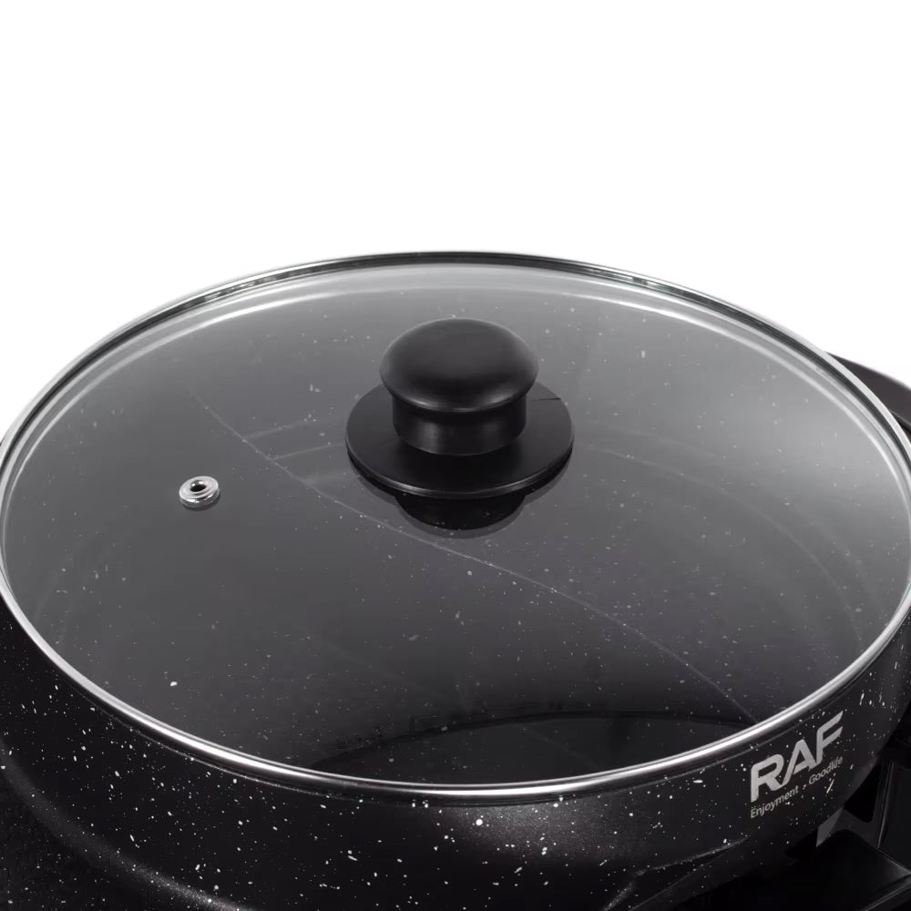RAF 2-in-1 Electric Barbecue Grill with Hot Pot & Adjustable Temperature – 1800W & 2.5 Litre Capacity