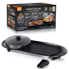 RAF 2-in-1 Electric Barbecue Grill with Hot Pot & Adjustable Temperature – 1800W & 2.5 Litre Capacity