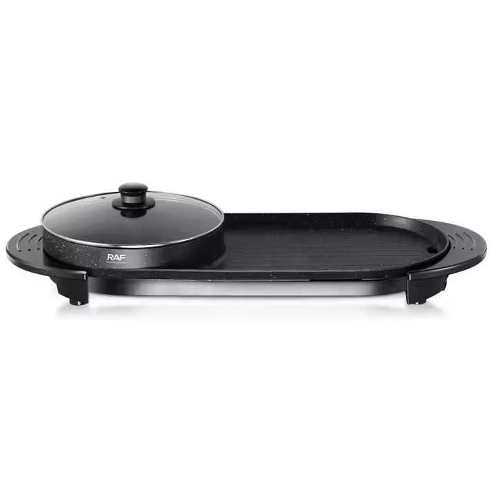 RAF 2-in-1 Electric Barbecue Grill with Hot Pot & Adjustable Temperature – 1800W & 2.5 Litre Capacity