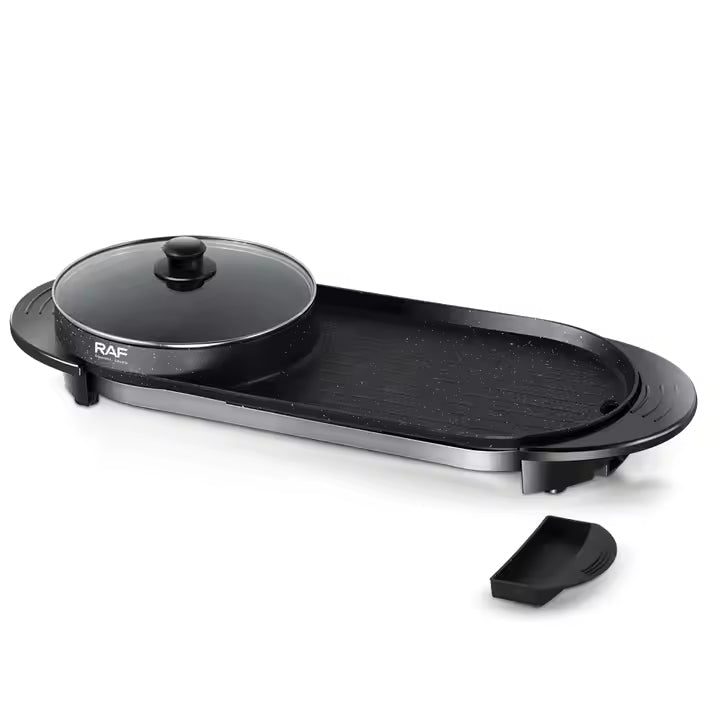 RAF 2-in-1 Electric Barbecue Grill with Hot Pot & Adjustable Temperature – 1800W & 2.5 Litre Capacity