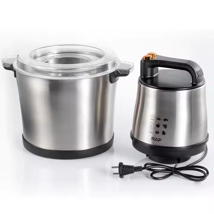 RAF High-Power Electric Food Processor with 1000W Motor, 4 Sharp Blades, Stainless Steel Build - 10 Litres Capacity