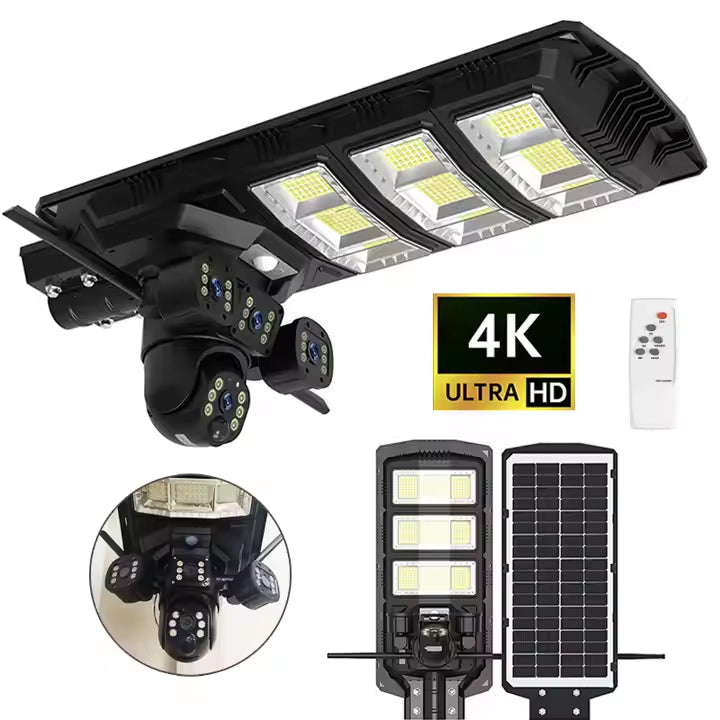 All-in-One Outdoor Solar Street Light with 4G & 4K AI Security Camera, Motion Sensing, Night Vision, 360° Pan-Tilt, Cloud Storage, Mobile App & Remote Control - 450 Watts