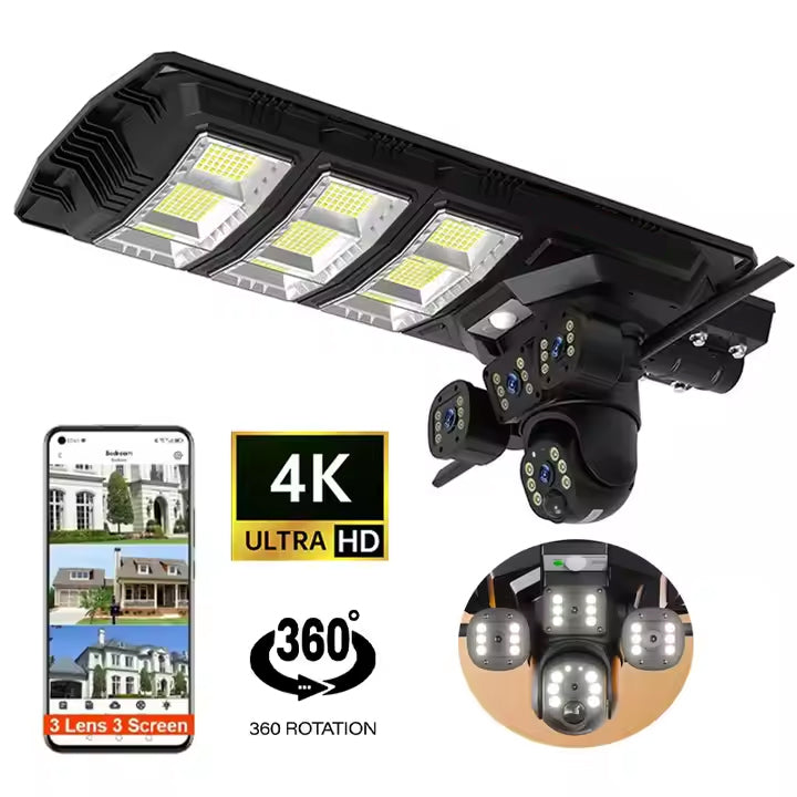 All-in-One Outdoor Solar Street Light with 4G & 4K AI Security Camera, Motion Sensing, Night Vision, 360° Pan-Tilt, Cloud Storage, Mobile App & Remote Control - 450 Watts