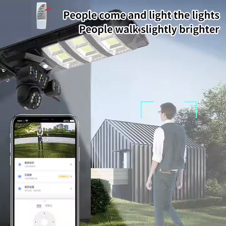 All-in-One Outdoor Solar Street Light with 4G & 4K AI Security Camera, Motion Sensing, Night Vision, 360° Pan-Tilt, Cloud Storage, Mobile App & Remote Control - 450 Watts