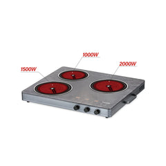 Sonifer 3-Burner Infrared Cooker with Knob Control & Tempered Glass Surface - 3500W