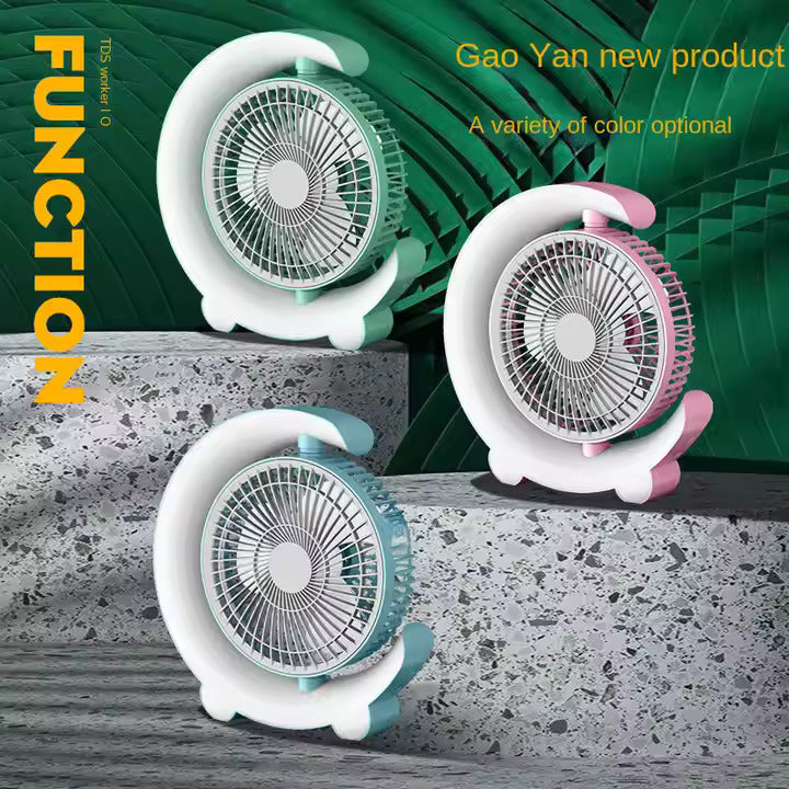 Adjustable Rechargeable Desktop Fan with Colorful Ambient Lights, 3-Speed Cooling & 180° Rotation