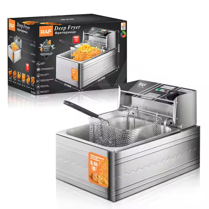RAF 5.5L Deep Fryer with Rapid Heating, Timer & Accurate Temperature Control - 2500W