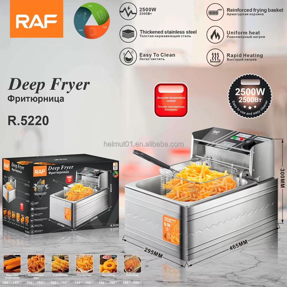 RAF 5.5L Deep Fryer with Rapid Heating, Timer & Accurate Temperature Control - 2500W