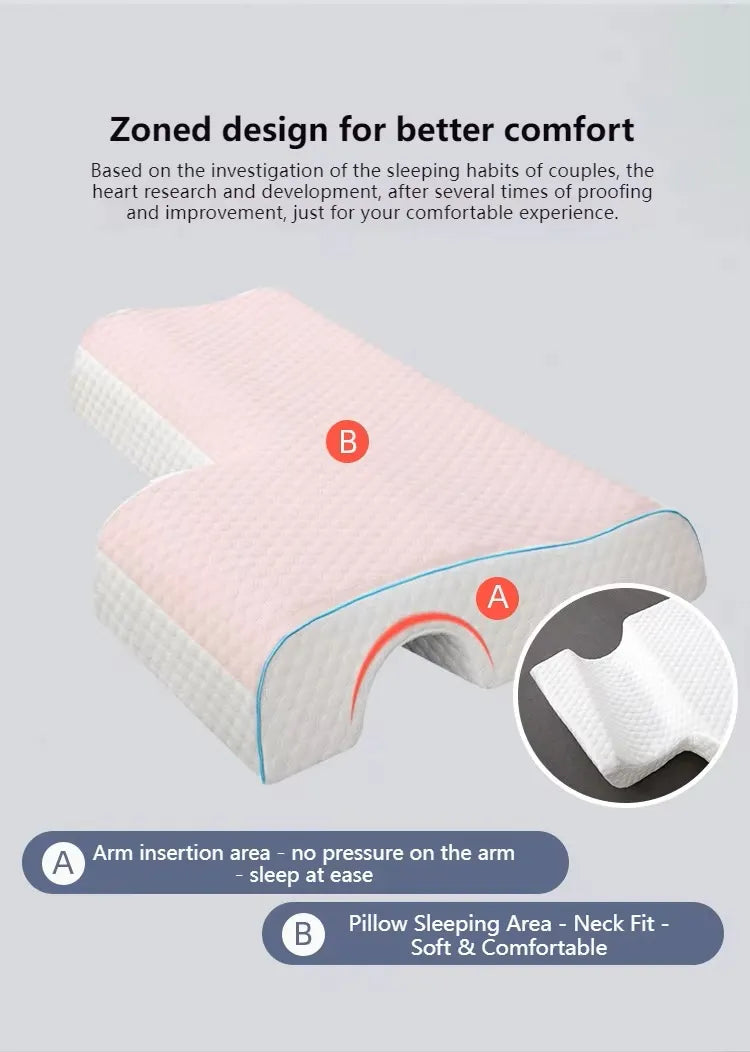 Memory Foam Couple Pillow with Arched Arm Hole for Arm Pressure Relief & Comfort