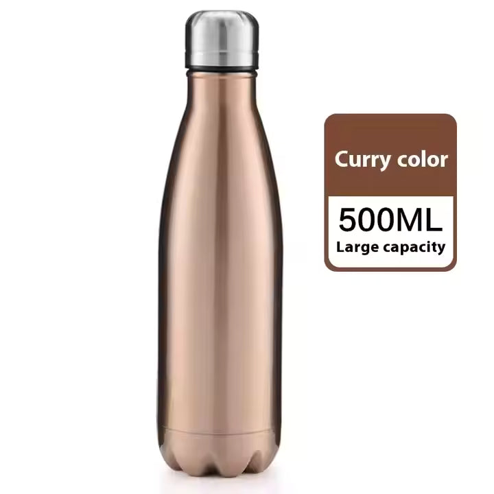 Glossy Stainless Steel Sport Bottle – 500ml Unbreakable Leak-Proof Hygienic Vacuum Flask for Hot & Cold Drinks