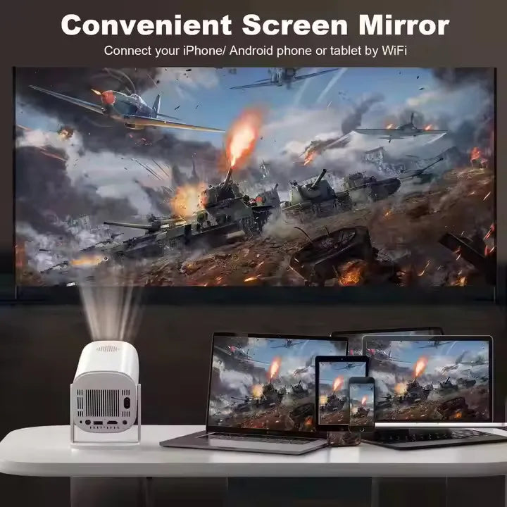 Smart FHD Android Projector with WIFI 6 & 180° Rotatable Design