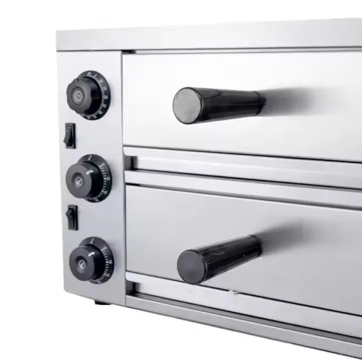 Double Tray Stainless Steel Electric Pizza Oven - 3.2KW - 50 x 48.5 x 35 cm