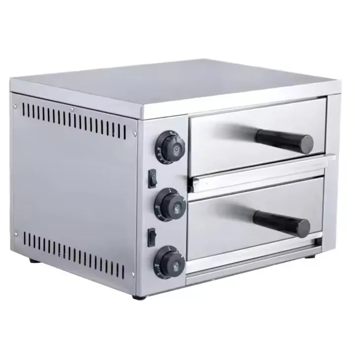 Double Tray Stainless Steel Electric Pizza Oven - 3.2KW - 50 x 48.5 x 35 cm