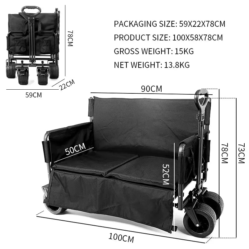 2-in-1 Heavy-Duty Outdoor Folding Wagon Cart & Seat for Multipurpose Usage