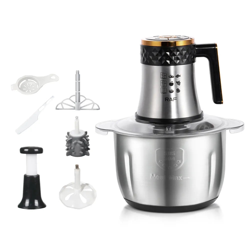 RAF 300W 3L Food Processor with Glass & Stainless Steel Bowls, 360° Sharp Blades & Easy Cleaning