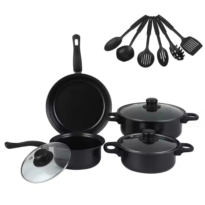 13-Piece Non-Stick Metal Cookware Set with Tempered Glass Lids, Comfort-Grip Handles & Eco-Friendly Coating – Sizes from 14 cm to 22 cm