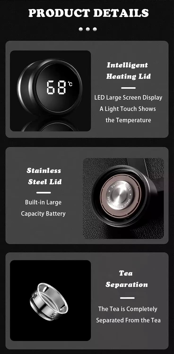 Smart LED Temperature Display Vacuum Flask 500ml with 304 Stainless Steel, Touch Screen, Anti-Skid Base & 12 Hour Hot & Cold Insulation