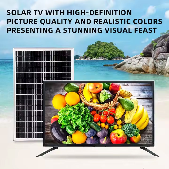 GDLIFE Times 32-Inch Solar Powered HD TV Entertainment & Power Kit with 50W Panel, 60,000mAh Battery Dual LED Bulbs, Remote Control & Lighting Kit