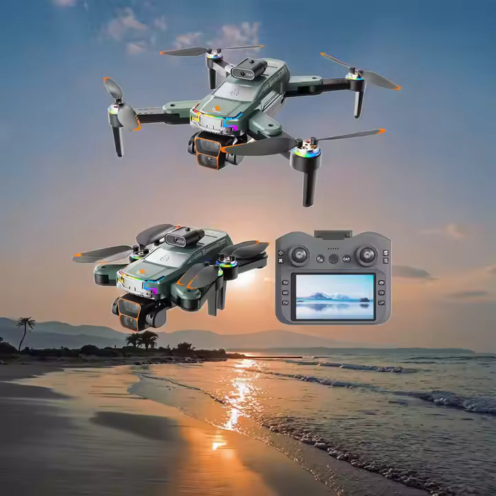 Power Aerial Smart RC Dual HD Camera Quadcopter Drone with 50X Zoom and 4“ LED Screen Remote, 360° Obstacle Avoidance, Optical Flow Hover, Gesture Control