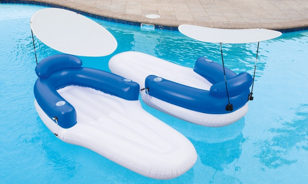 Bestway Coolerz Inflatable Floating Pool Lounge with Canopy, Armrests & Cup Holders – Set of 2 - 1.98 x 1.04m