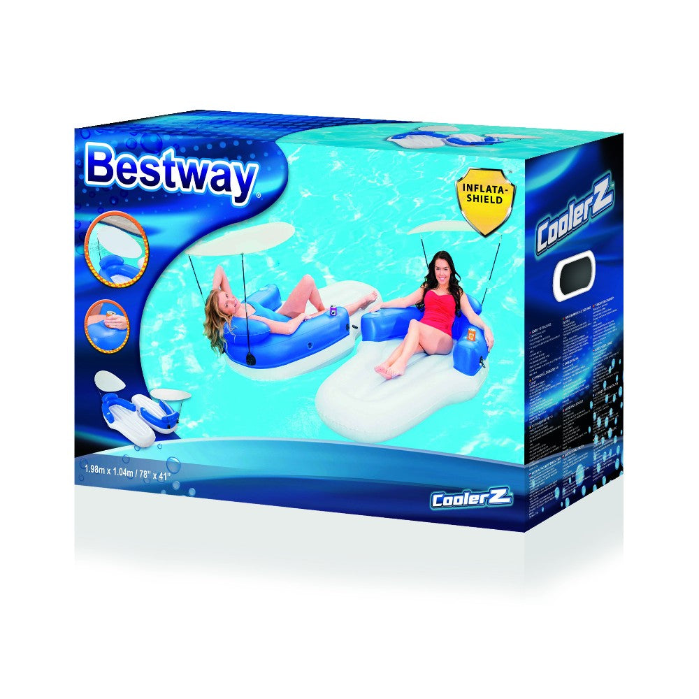 Bestway Coolerz Inflatable Floating Pool Lounge with Canopy, Armrests & Cup Holders – Set of 2 - 1.98 x 1.04m