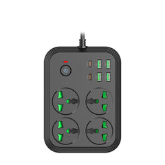 4-Way Universal Extension Board with Master Switch, 4 AC Sockets, 4 USB Ports, 2 Type-C PD Ports - 3000W Output