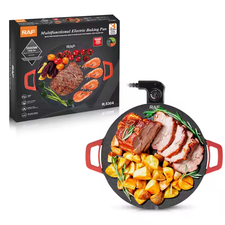 RAF 1800W Multifunctional Electric Baking Pan - 36cm Diameter - Non-Stick & Adjustable Temperature