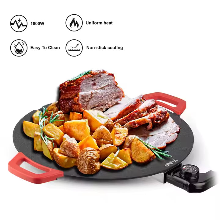 RAF 1800W Multifunctional Electric Baking Pan - 36cm Diameter - Non-Stick & Adjustable Temperature