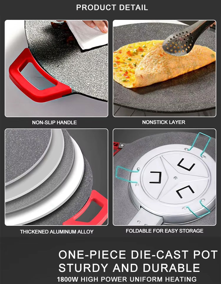 RAF 1800W Multifunctional Electric Baking Pan - 36cm Diameter - Non-Stick & Adjustable Temperature