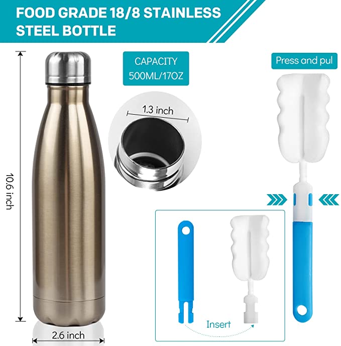 Glossy Stainless Steel Sport Bottle – 500ml Unbreakable Leak-Proof Hygienic Vacuum Flask for Hot & Cold Drinks