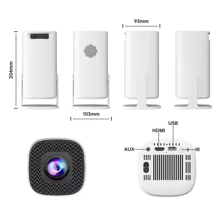 Smart FHD Android Projector with WIFI 6 & 180° Rotatable Design