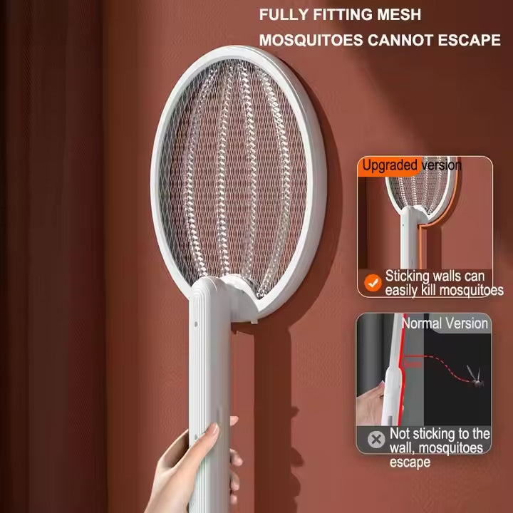 Rechargeable & Foldable Electric Fly & Bug Swatter Racket - Wall-Mountable & Standing Position