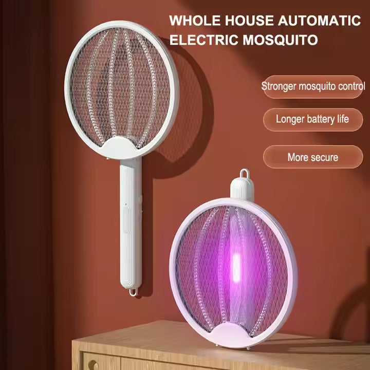 Rechargeable & Foldable Electric Fly & Bug Swatter Racket - Wall-Mountable & Standing Position