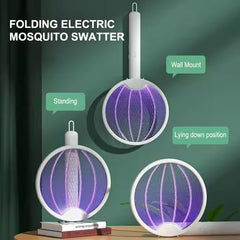 Rechargeable & Foldable Electric Fly & Bug Swatter Racket - Wall-Mountable & Standing Position