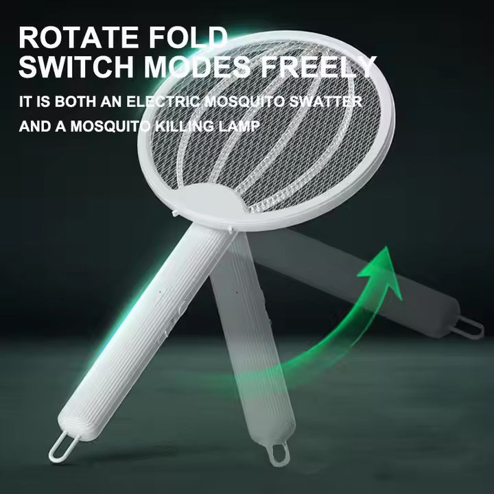 Rechargeable & Foldable Electric Fly & Bug Swatter Racket - Wall-Mountable & Standing Position