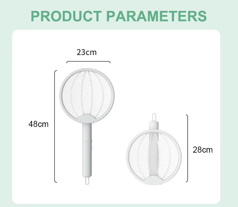 Rechargeable & Foldable Electric Fly & Bug Swatter Racket - Wall-Mountable & Standing Position