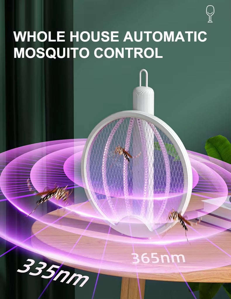 Rechargeable & Foldable Electric Fly & Bug Swatter Racket - Wall-Mountable & Standing Position