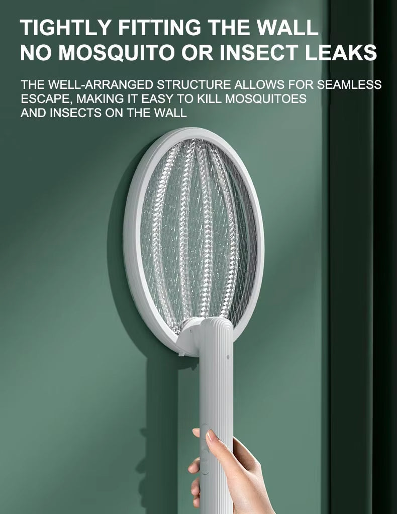 Rechargeable & Foldable Electric Fly & Bug Swatter Racket - Wall-Mountable & Standing Position