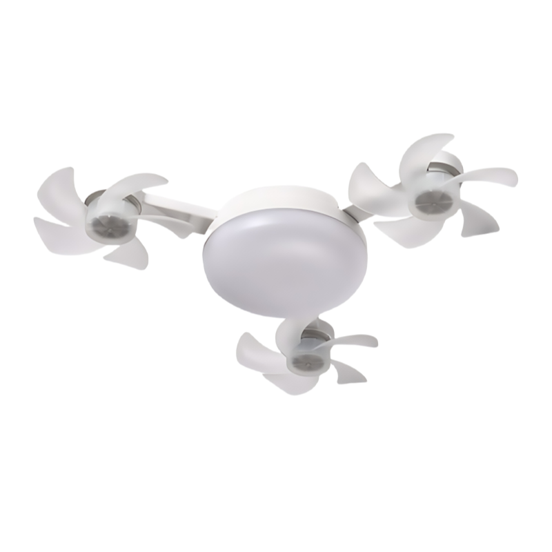 Drone Style Triple Head Ceiling Fan & LED Light with E27 Bulb Fit & Remote Control - Strong Wind & Energy Saving for Bedroom, Kitchen & Living Room