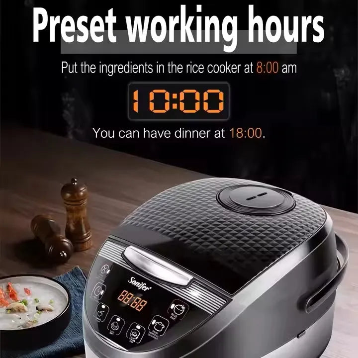 Sonifer Digital 5L Rice Cooker & Multicooker with 6 Programs, Nonstick Coated Pot, LED Display - 900W & 20 Cup Capacity