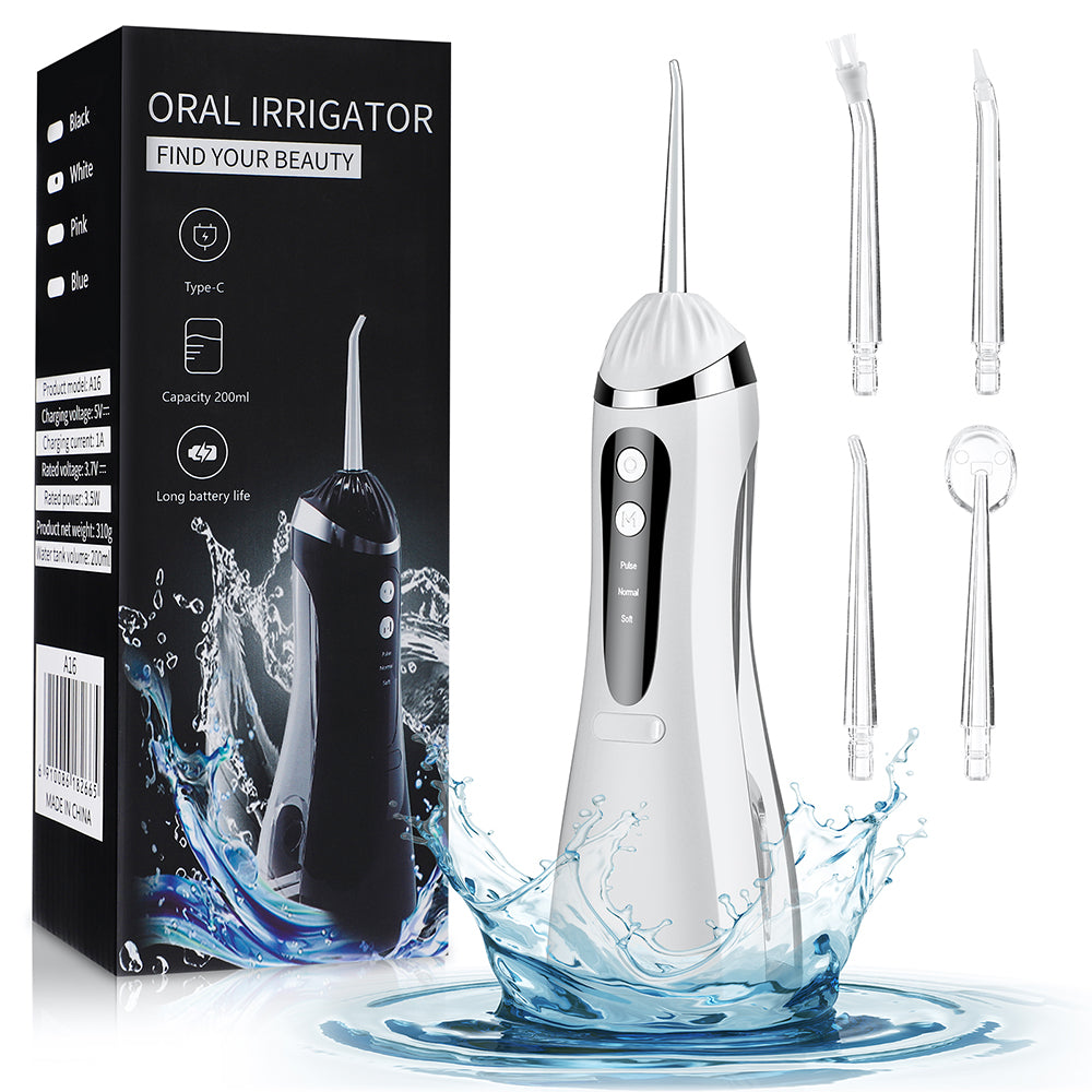 Rechargeable IPX6 Cordless Oral Irrigator with Pulsations, 4 Nozzles, 3 Modes & 360° Rotatable Tip – Portable Dental Water Flosser for Braces, Gums & Tongue Cleaning